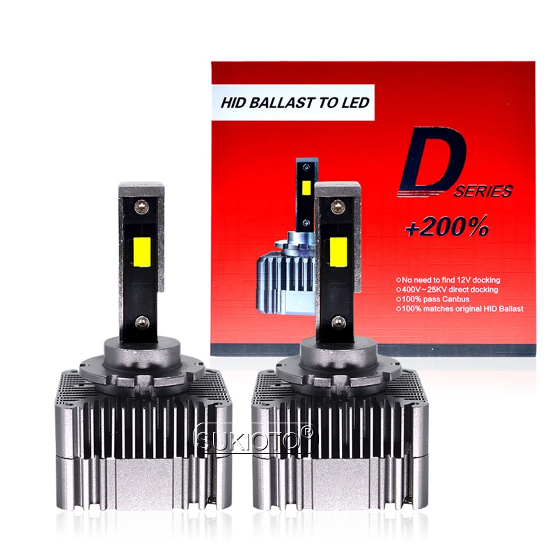 SUKIOTO 2PCS Car Headlight Bulbs D1S D2S D3S D4S D5S D8S LED Canbus Error Free 90W 10000LM 6000K White Auto Headllamp Lights (1)