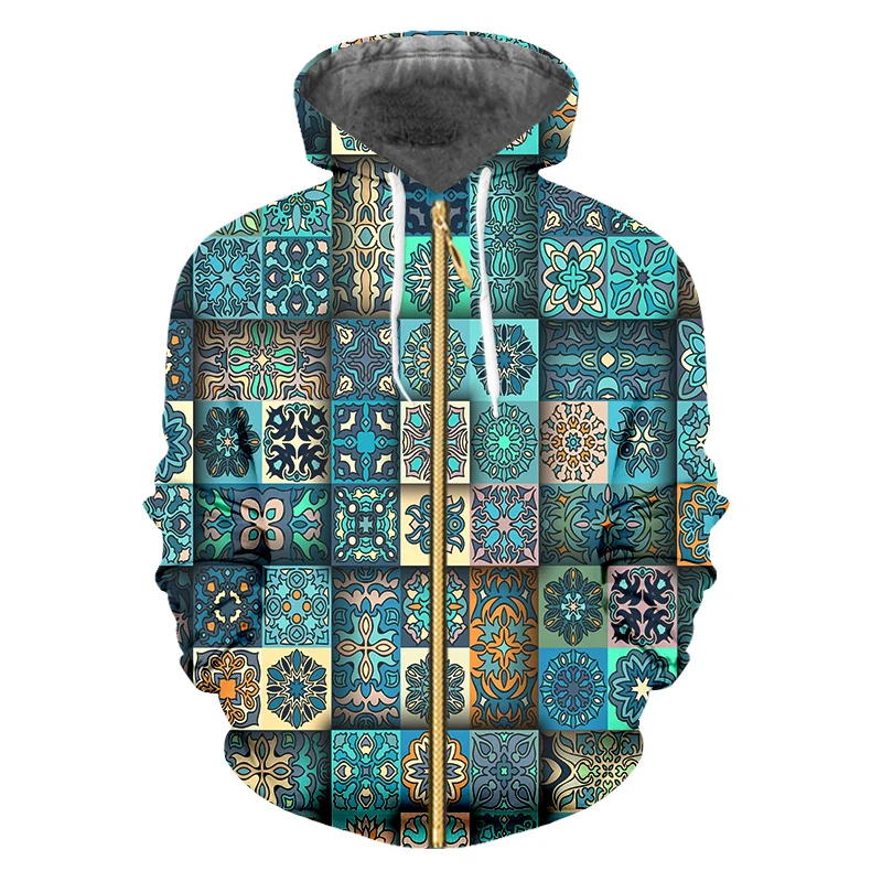 

IFPD EU/US Size Casual Zipper Hoodies Men Printed Stitching Flower Pattern 3D Sweatshirts Couple Hooded Man Plus Size Pullover
