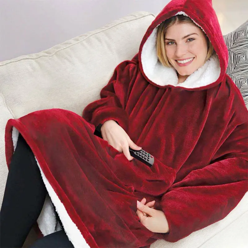 Sherpa Blankets Pocket Wearable Fleece Outdoor Hoodies Bathrobe Flannel Adult And Children