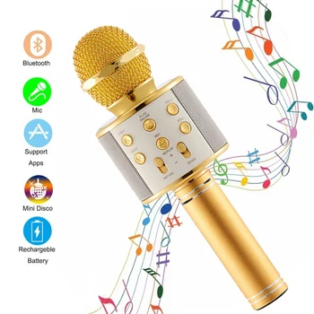 

WS858 handheld karaoke Microphone Bluetooth Wireless USB Professional Speaker Ktv Mobile Phone Player Mic studio Record Music