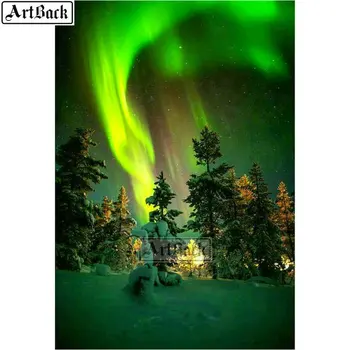 

New full square diamond painting northern lights scenery 5d diy diamond mosaic green starry sky diamond embroidery