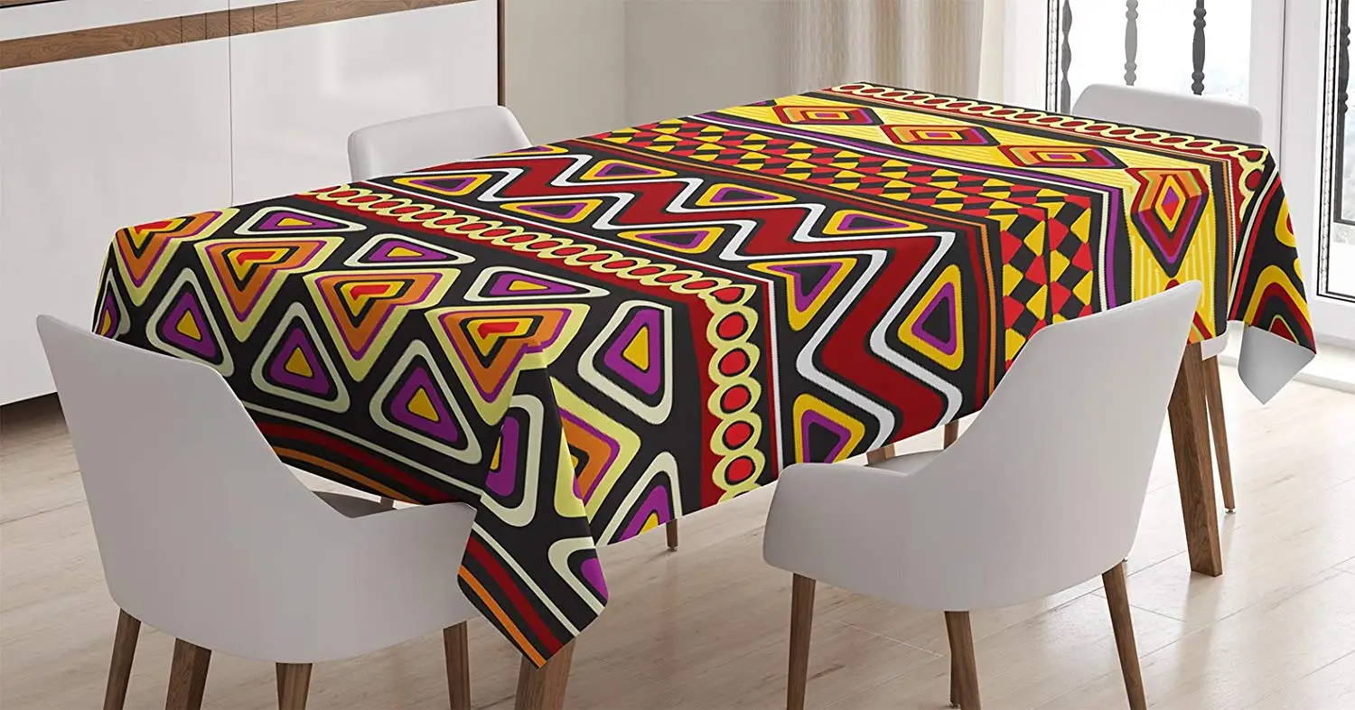 

African Tablecloth Oriental Patterns with Geometric Ornate Forms and Antique Shapes Retro Art Table Cover Room Kitchen Decor