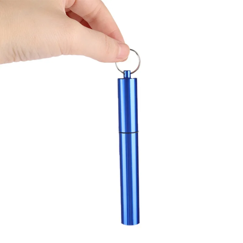 Reusable Metal Drinking Straws Stainless Steel Sturdy Bent Straight Drinks Straw With Keychain Storage Case And Cleaning Brush