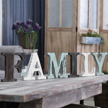 

Rustic Home Decoration Ornaments Multicolor Wood Tabletop Small Ornaments ‘’Family”Letters Sign
