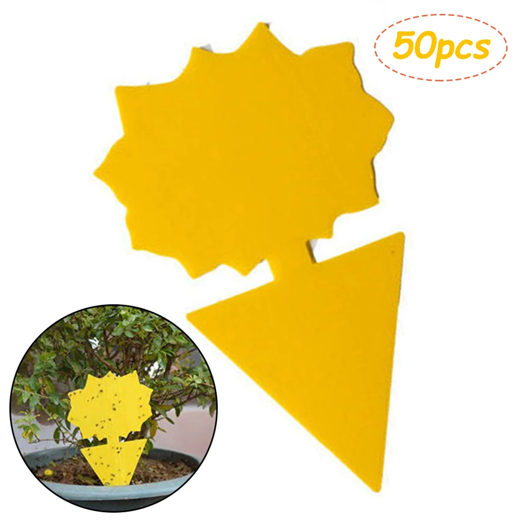Trampa de moscas pegajosa de papel amarillo, trampa de pegamento para moscas y frutas, para huerto, campo de verduras, casa verde, macetas, 50 Uds.