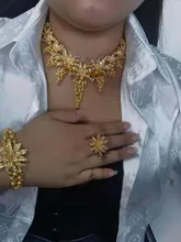 Conjunto de joyería nupcial para mujer, conjunto de collar para mujer, pendientes africanos, anillos indios, pulsera de oro de Dubái, accesorios de boda al por mayor