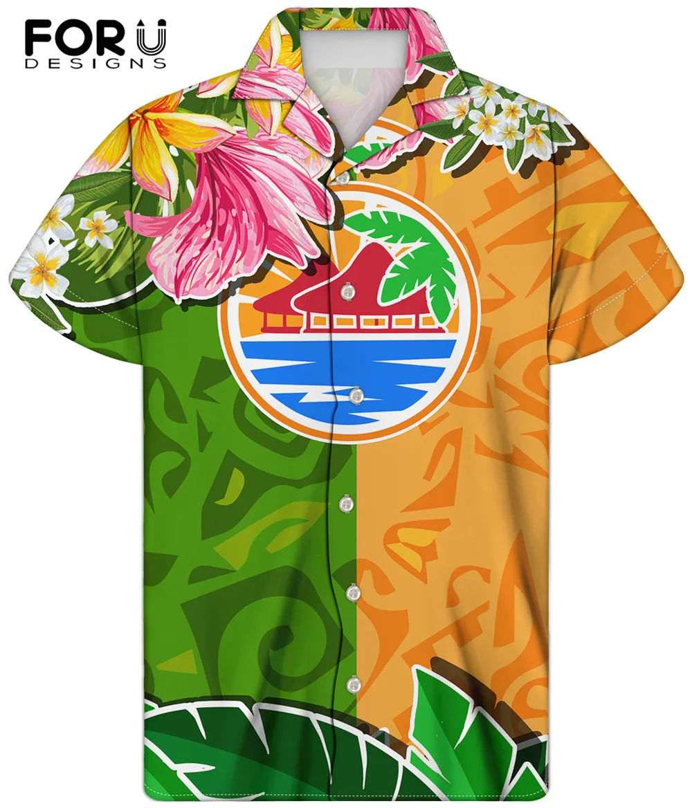 

FORUDESIGNS New Arrival Hawaiian Plumeria Style Fashion Men's Casual Loose Short Sleeve Men Plus Size Tops Boy Buttoned Tops