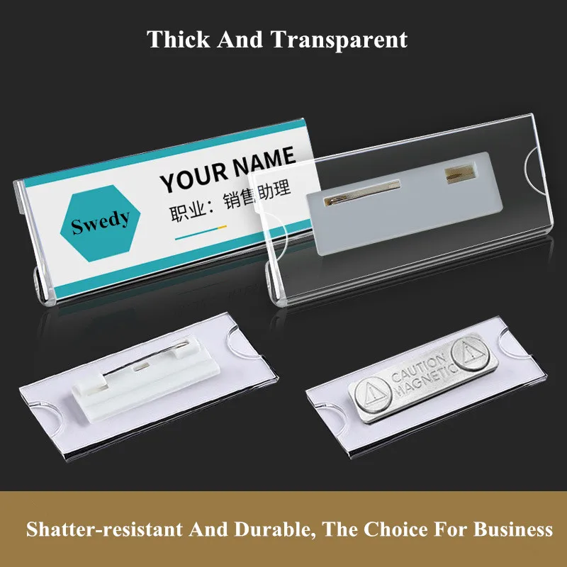 5 Pcs Name ID Badge Holder Case Pins/Magnets Acrylic Name Plate Badge Holder Card Name Tag