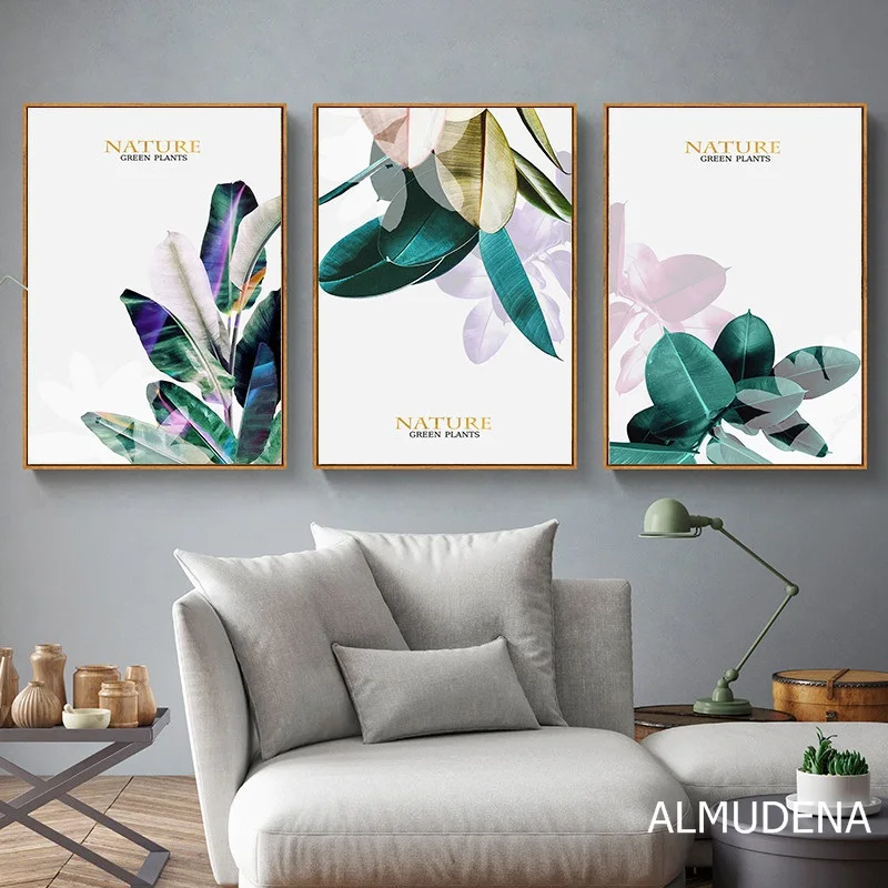 Картина с зелеными листьями акварелью и растениями Декор для дома искусство на
