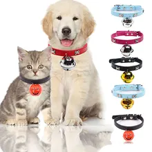 Pet Dog Collar with Bell Charms Safety Soft PU Leather Dog Collar Neck Strap Adjustable Bell Pet Collar for Puppy Kittens