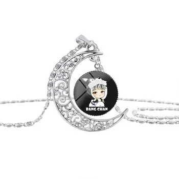 

Hot sale Kpop Stray Kids kawaii cartoon Necklace Moon Crystal HD photo pendant cute stray kids kpop necklace Alloy No rust