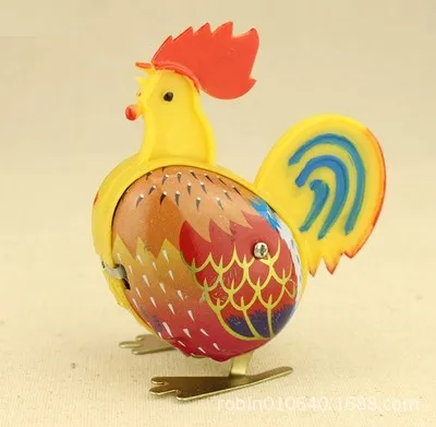 Chinese classic children's toy wind-up tin frog jumping frog toy tin rooster nostalgic tin toy mouse rabbit toy - Color: Iron rooster1
