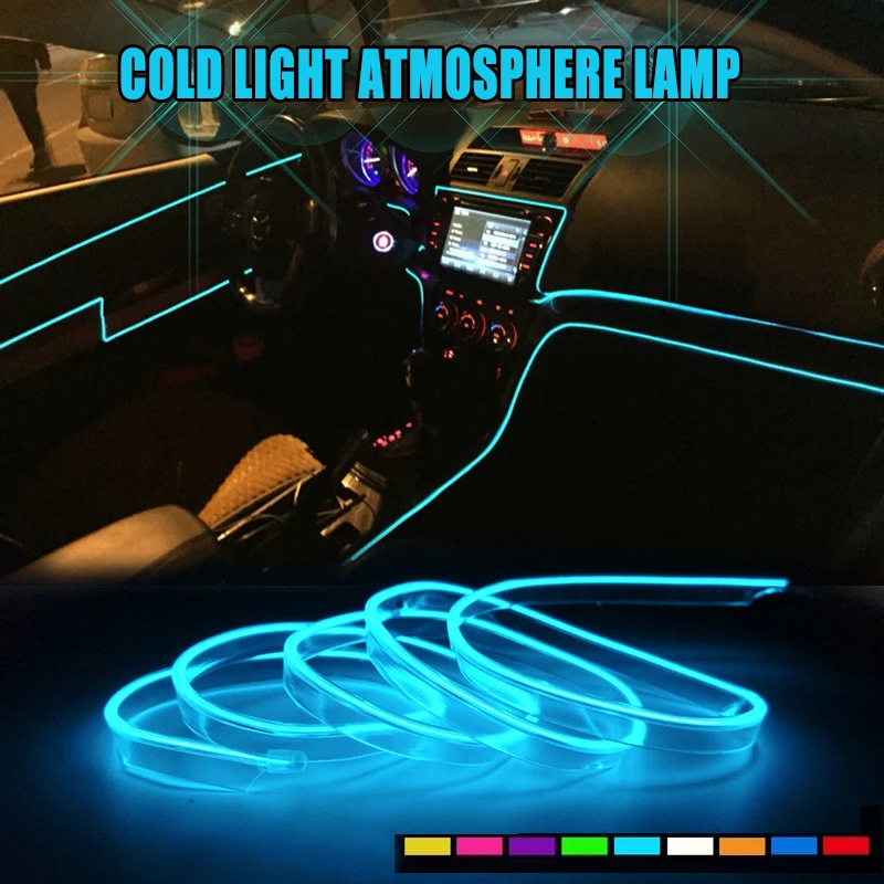 

5m Car Atmosphere Lamp EL Cold Light Line with USB DIY Decorative Board Console Door Halloween Decoration Interior Accessories