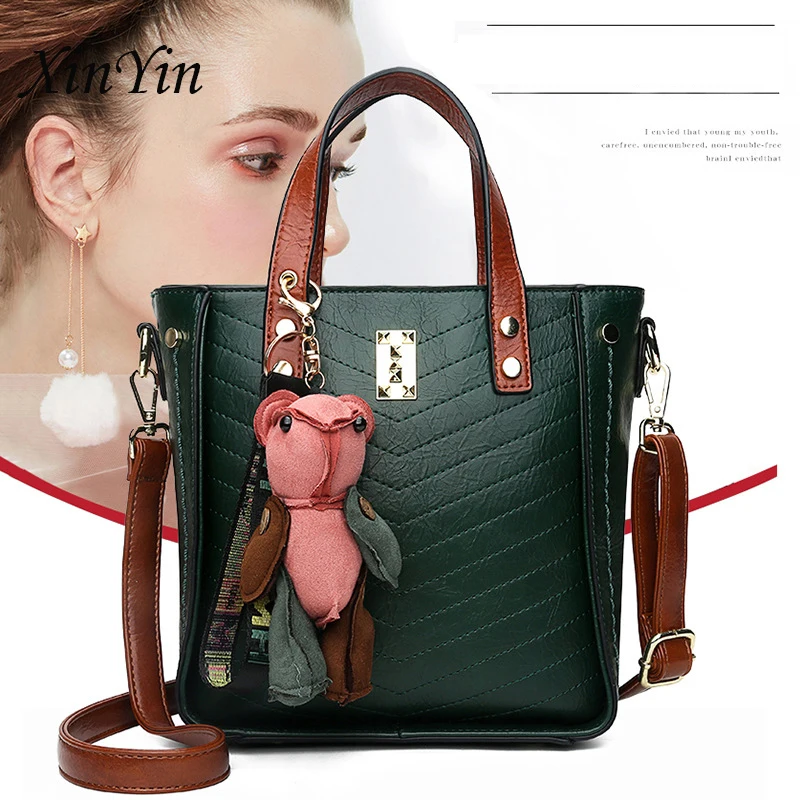 

2019 new fashion contrast color leather handbag simple large capacity shoulder bag luxury designer ladies totes Crossbody bags