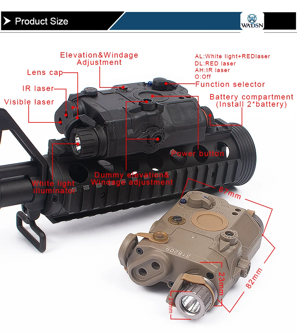 Wadsn Airsoft Dot Laser Luz Tática Peq 15 ir Lazer Lanterna Combinação Caça Softair Peq-15 Arma Luzes Ex276 la Peq15 Red 10 combinação caça softair Peq-15 arma luzes ex276