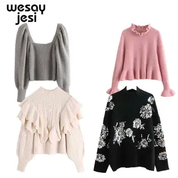 

2020 Women Clothes Turtleneck Sweater Autumn Winter Long Sleeve Ruffle Jumper Knitted Slim Bow Pullover Femme Chic femaleSweater