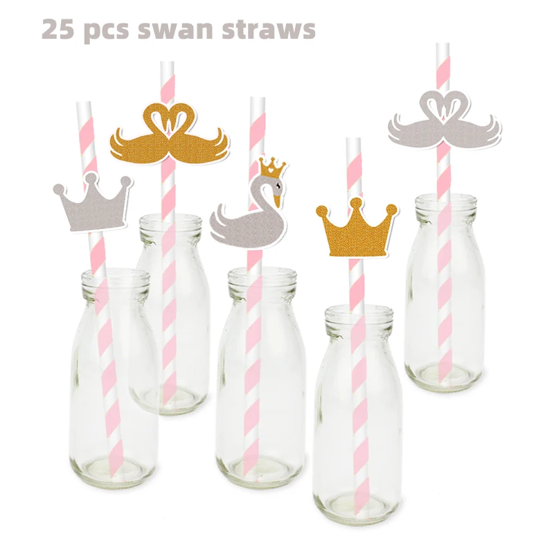Swan straws Лебедь день рождения блестящие топперы Лебедь вечерние украшения день рождения Лебедь блеск бумажный Топпер на торт украшения для вечеринки в честь Дня рождения поставки - Цвет: Swan straws