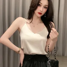 Best Price Korean Silk Women Tank Tops Woman Satin Silk Camis Woman Basic White Top Camisole Plus Size Women Sleeveless V Neck Halter Top