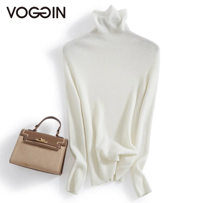 

VOGGIN Seamless sweater pure wool basic style Pullovers Women Turtleneck Heaps Collar High Tech Seamless knitting 2020 new