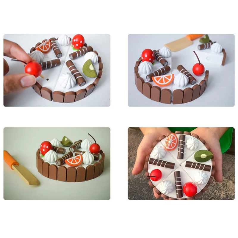 Baby Kitchen Toys Wooden Magnetic Birthday Cake Pretend Play Real Life Cutting Cake Toys for Children Early Educational 3D Fruit