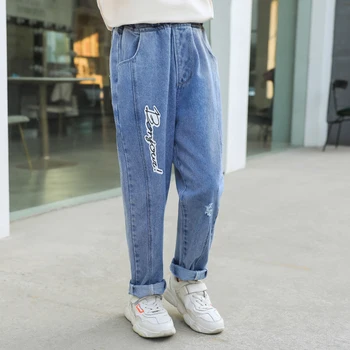 

Girls Jeans 3-13 Years Old Elastic Waist Casual Pants New Fashion Print Spring and Autumn Kids Trousers Children's Clothes