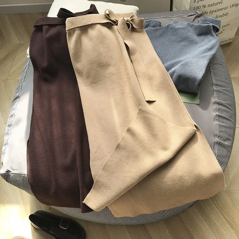 

Knitted Skirt Solid Color Versatile Side Slit Straight Skirt Ladies' Elegant Fashion New Style Casual Western Style 1.23