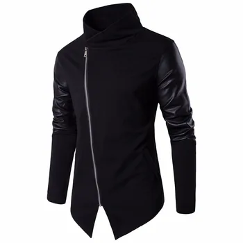 

2018 Autumn Winter Mens Cotton High-collar Slim Fashion Fight Stitching Color Leather Pullovers Male European size S-2XL