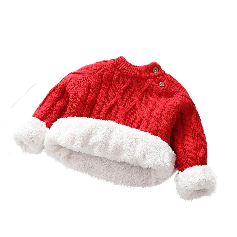 Детский свитер, Модный осенне-зимний теплый свитер с плюшевой подкладкой и вырезом лодочкой для маленьких мальчиков и девочек 1-5 лет