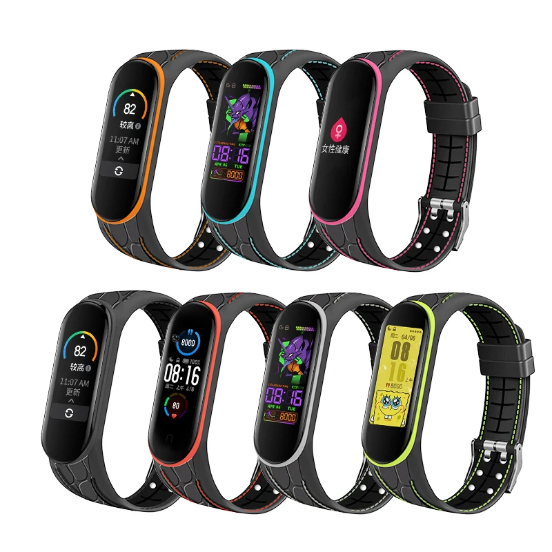 Ремешок силиконовый для смарт часов Xiaomi Mi Band 5 спортивный браслет с бамбуковым