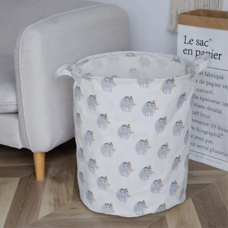 Folding Laundry Basket Cotton Linen Storage Basket Large Dirty Clothes Laundry Bucket With Handle Kids Toys Organizer Bin Hamper