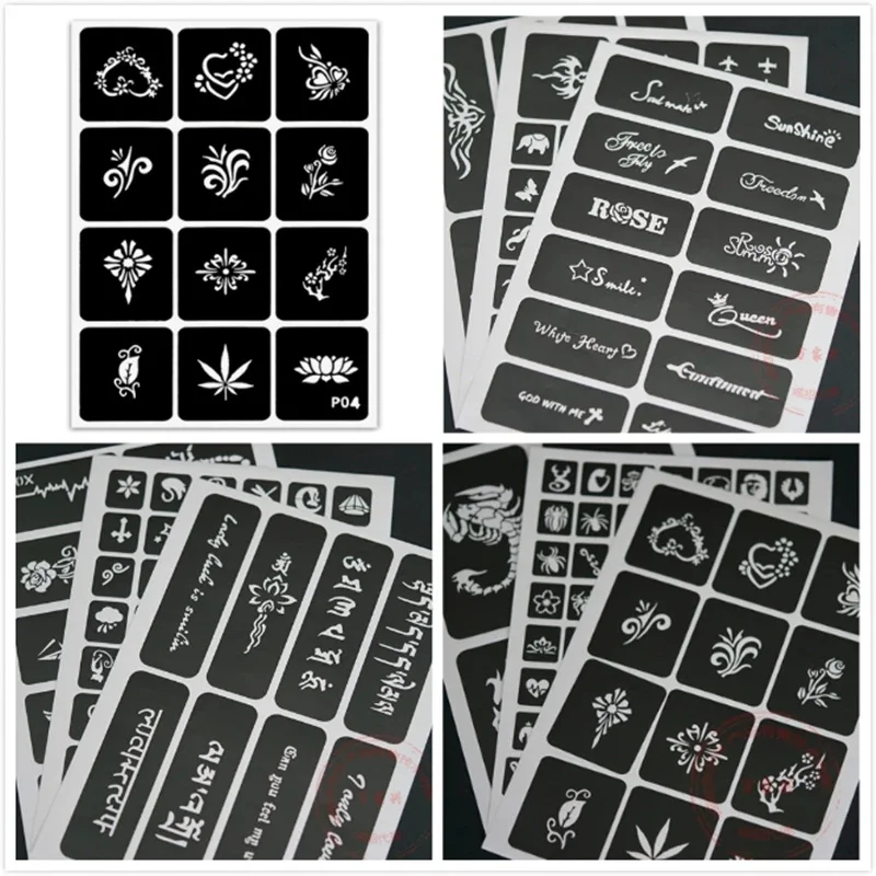 1 kitap 635 yarı kalıcı desen şablon albümü içi boş İngilizce renkli çizim kitabı dövme baskı etiketi