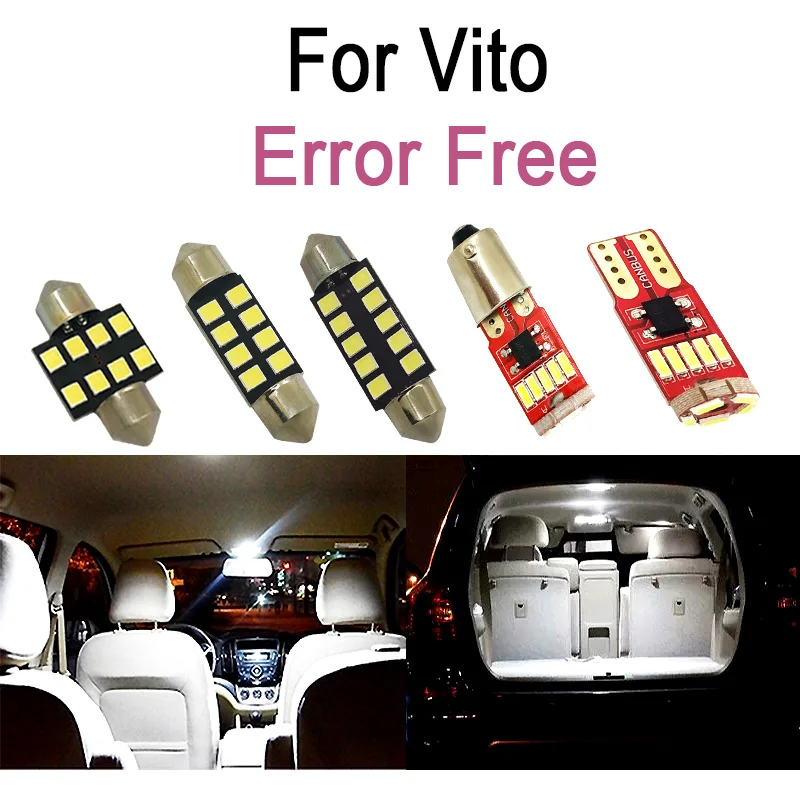 

White Canbus error free LED License plate lamp for Mercedes Benz Vito W638 W639 W447 LED interior dome Light kit (1996-2018)