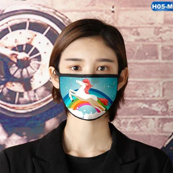

In Stock Cotton Dustproof Mouth Face Mask Anime Cartoon Unicorn Muffle Face Mouth Masks For Adult & Kids Size S/ L