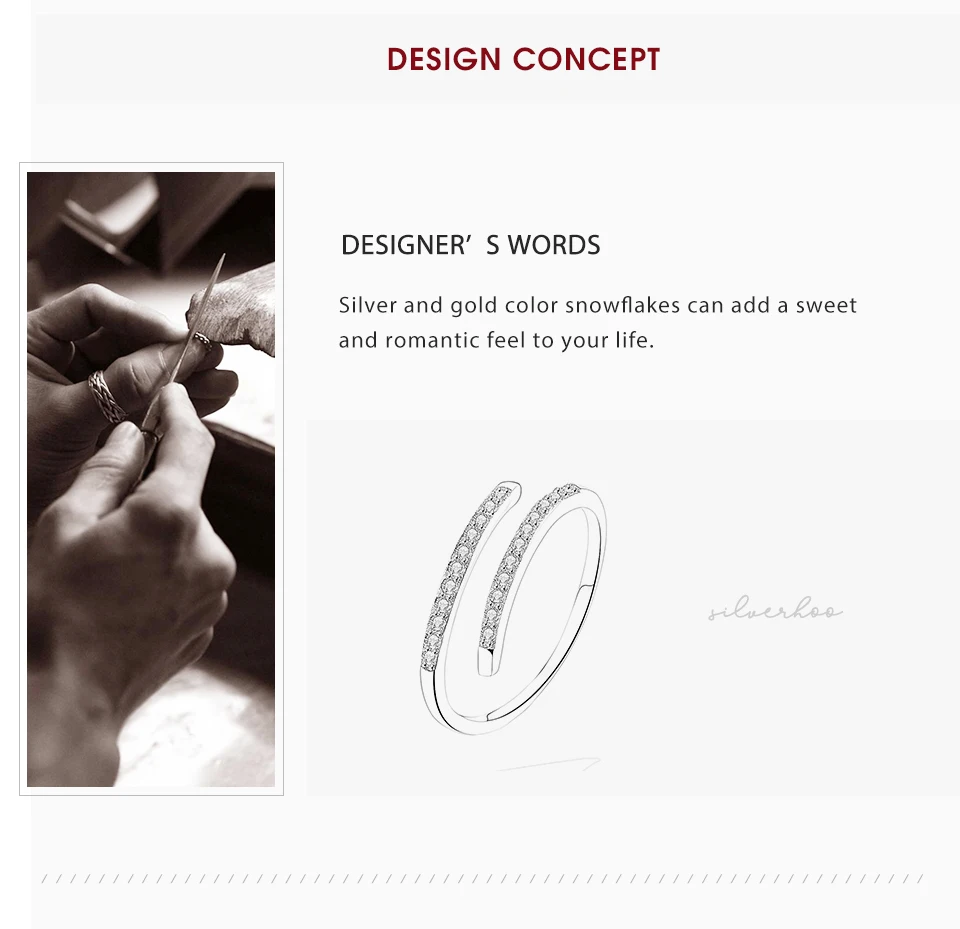 SILVERHOO 925 Sterling Silver Ring For Women Adjustable Simple Zircon Women Rings Female Fine Silver Jewelry Accessoies Gift