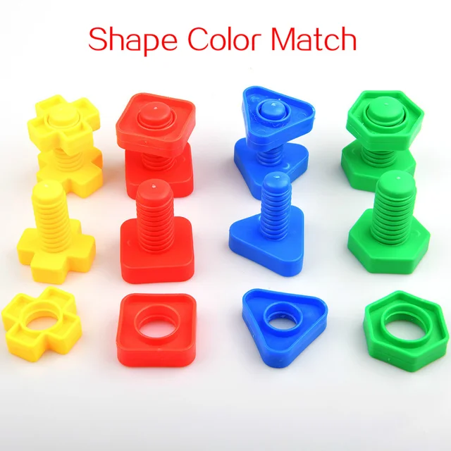 8PCS Screw Building Blocks Nut Shape Match Puzzle Toys For Children Infant Montessori Shape Color Recognize Educational Toys 1