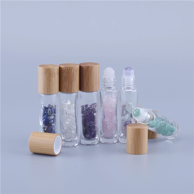 480 шт./лот Refillable10ml прозрачные эфирные массажные стеклянные рулонные бутылки с цветными нефритовыми роликовыми шариками гравия внутри