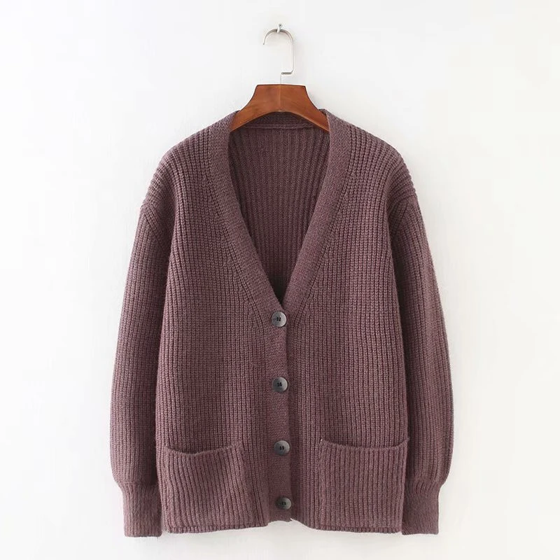 Coffee Cardigans Женский кардиган свитер с v-образным вырезом Свободный Трикотаж однобортный Повседневный вязаный женский кардиган верхняя одежда зимняя куртка Женский пиджак - Цвет: Coffee Cardigans