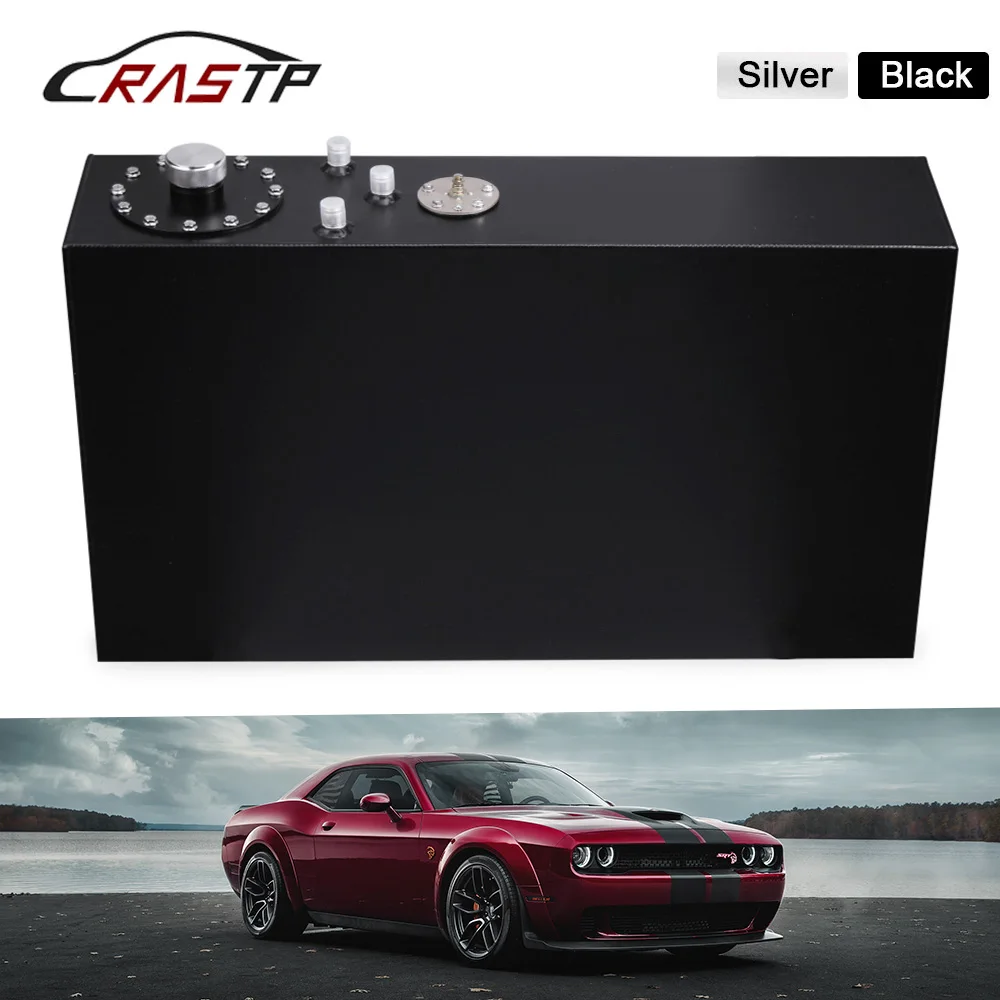 RASTP-High Quality Aluminum 70L Fuel Surge Tank Mirror Polish Fuel Cell with Cap with Sensor Black Silver RS-OCC048