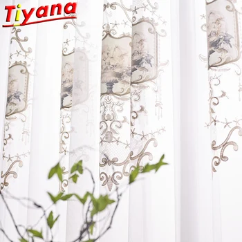 

Patch Flowers Embroidery Tulle Curtains for Living Room Chinese Style Coffee Golden Sheer Volie Luxury Gauze Balcony X-HM452#30