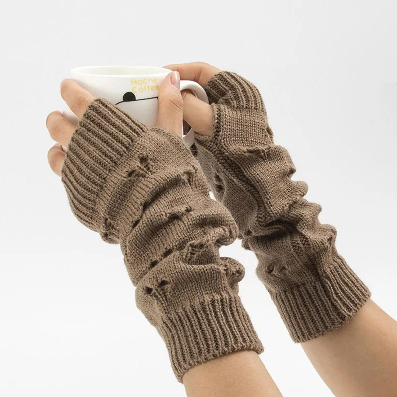 Women Gloves Fashion Long Gloves Arm Crochet Warmer Knitting Hollow Mitten Warm Fingerless Christmas Accessories Gift