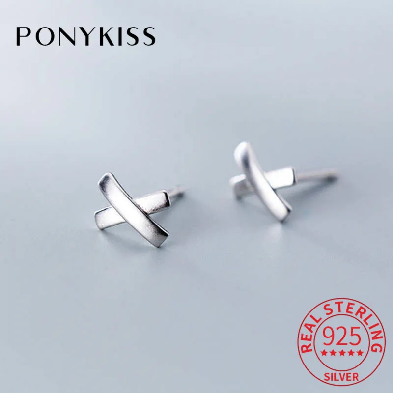 Серьги-гвоздики PONYKISS из настоящего серебра 925 пробы с простыми буквами X Женский