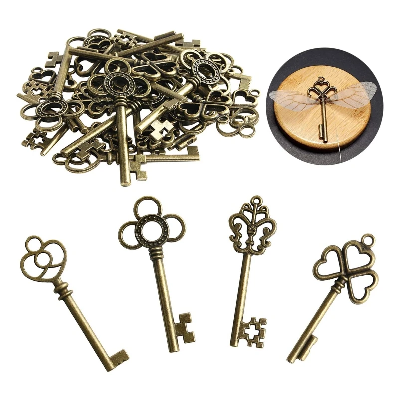 Vintage Skeleton Keys Flying Key Charms with 28x Dragonfly Wings DIY Realistic Effect for Room Wedding Party Decorations