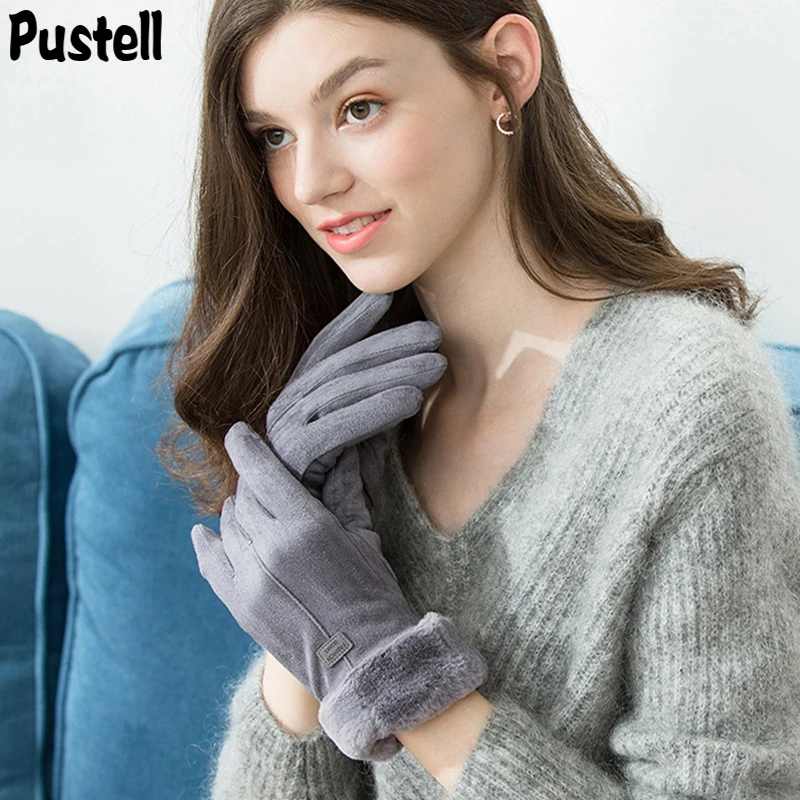 Tanio Zimowe rękawiczki dla kobiet ekran dotykowy Lady Suede ciepłe