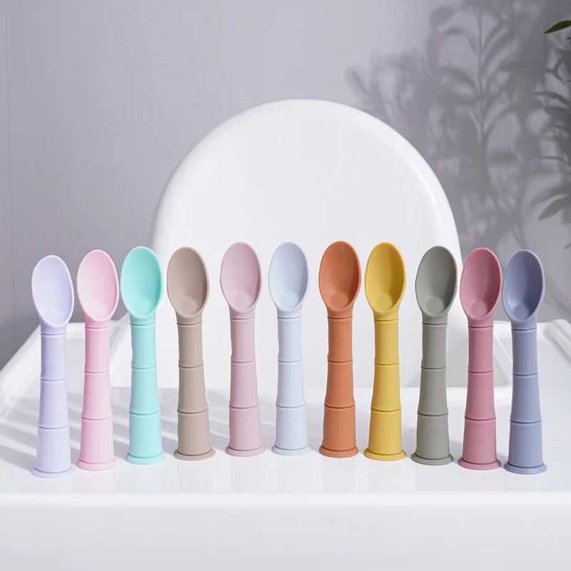 Baby Bamboo Silicone Spoon Baby Feeding Spoon Toddlers Infant Feeding Accessories BPA Free Food Grade Materia Handle Toddlers