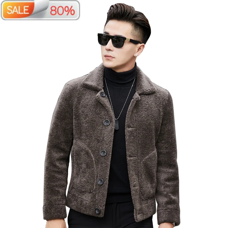 

Winter Jacket Real Natural Fur Men Sheep Shearing 100% Wool Coat Short Leather Jackets Two Side Wear YC1993 B2A20