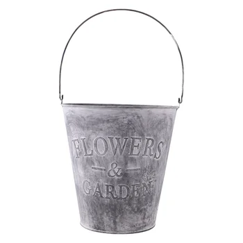 

Garden Wrought Iron Pail Simulation Round Iron Bucket Flower Pot Metal Flower Bucket for Home - Size L(Light Grey)