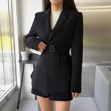 Корейское винтажное женское офисное пальто с поясом, длинный рукав, отложной воротник, тонкий элегантный свободный vestidos mujer, повседневные женские куртки