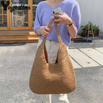 

Fashion Rattan Women Shoulder Bags Woven Female Handbags Large Capacity Summer Beach Handmade Straw Bags Casual Totes Purses
