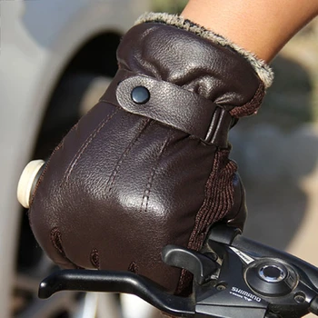 

Men PU Leather Short Thin/Thick Brown Glove Man Gym Luvas Car Driving Mittens Spring Winter Gloves