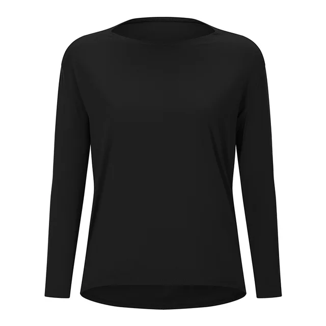 Lulu Fitness Women Long Sleeve Yoga Shirt Female Sport Yoga Top Slim Gym Clothing Solid Color Loose Casual Plus Size Breathable Black